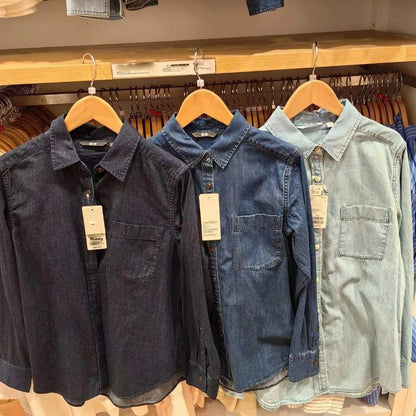 Women's Soft Denim Shirt Long Sleeve Autumn Washing Product Thin Jacket Air Conditioning Shirt 470735