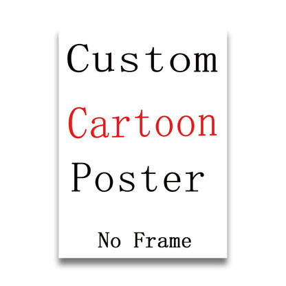 Custom Cartoon Style Your Photo Canvas Print Portrait Couple Family Pet Animal Wall Art Poster for Modern Living Room Home Decor