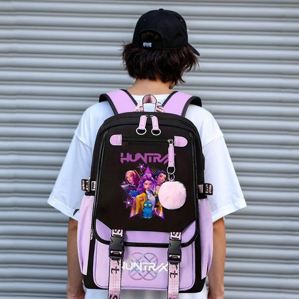 Mochila KPop Anime para Caçadores de Demônios Adolescentes Mochila Escolar Kawaii com Carregamento USB Grande Capacidade Viagem Slayer
