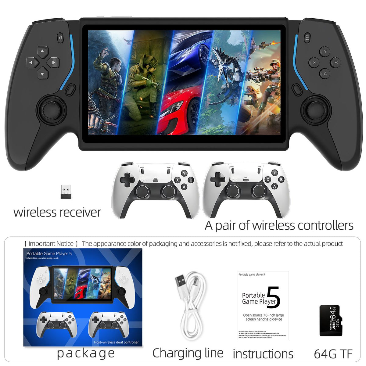 HC8000 Handheld Game Console Multiple Games 30+ Emulators 7.0 Inch Screen Portable Gaming Player Children's Toys Game Console