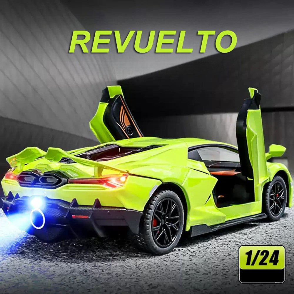 1:24 Lambor Revuelto Bolide Alloy Diecast Cars Model Toys with Sound Light Pull Back Doors Opened Miniature Sports Car Boy Gifts