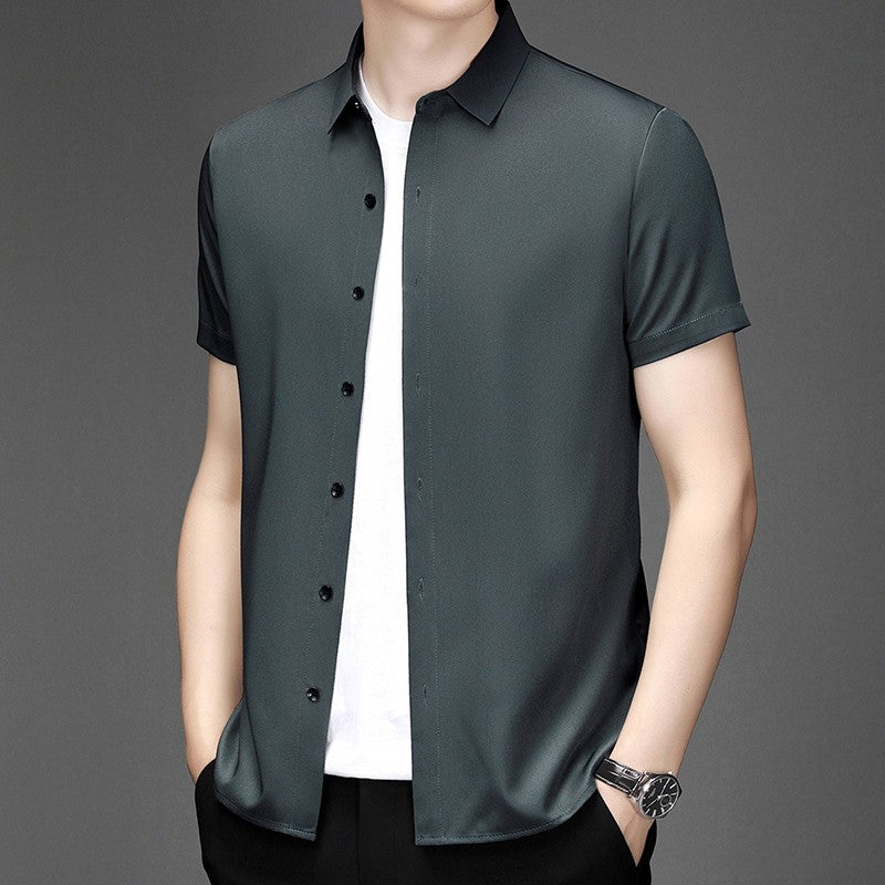 New Men's Business Casual Short Sleeved Solid Color Shirt Wrinkle Resistant Wrinkle Free Comfortable All Season Versatile Top