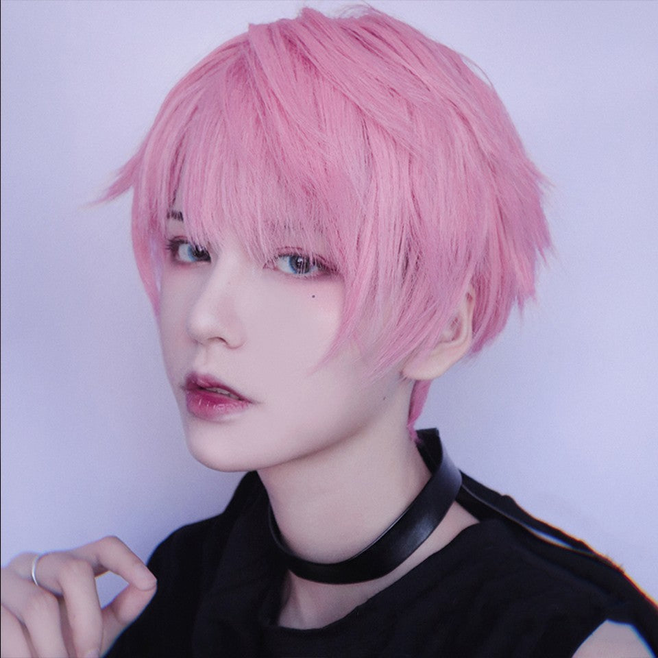 Peruca MEIFAN Sintética Curta para Cosplay Lolita Anime Masculina Cabelo Liso Masculino Fibra de Alta Temperatura Rosa Azul Louro Ombré Preto Peruca