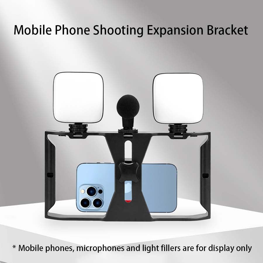Estabilizador portátil com rotação de gimbal, suporte para microfone de celular, luz de preenchimento, suporte para celular para transmissão ao vivo