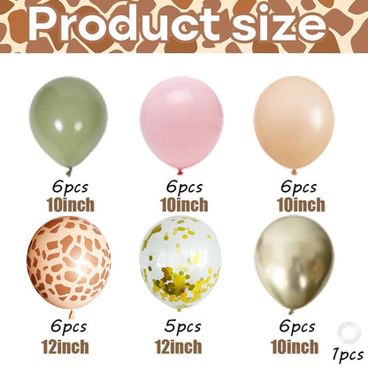 Pink Jungle Safari Balloons, 35pcs Sage Green Pastel Pink Gold Balloon with Animal Print for Girls Birthday Party Decorations