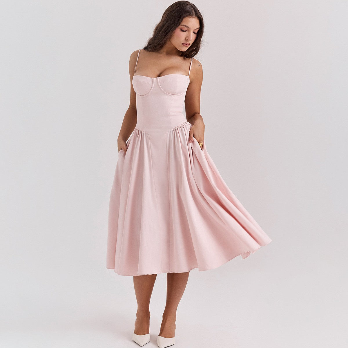 Summer Women Elegant Sleeveless Backless Pleated Dresses Lady Sexy Solid Sling M