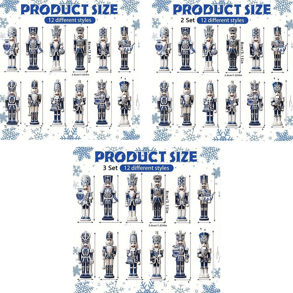 12/24/36PCS XMAS Wooden Nutcracker Soldier Pendant Blue 8CM Christmas Wooden Nutcracker European-Style Home Decoration