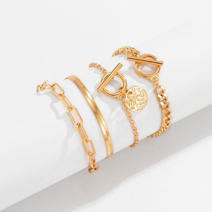 Pulseira Punk Cubana com Pingente de Moeda para Mulheres na Mão Vintage com Fivela OT Corrente Cobra Charme Pulseiras Presente para Casais