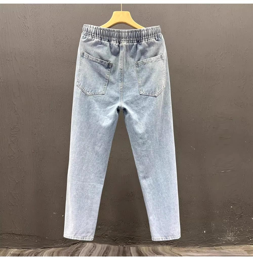 Men's Loose Fit Work Jeans Durable Construction Workers Casual Straight Leg Blue Denim Trousers for Spring Summer Autumn