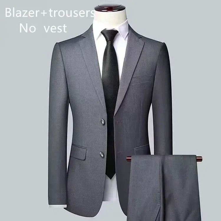 High quality Men Solid color Business - stylish handsome groom best man wedding dress 3/2/1 Single piece optional