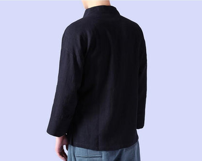 Men's linen vest Men's shirt Long sleeved Chinese official collar Traditional Kung Fu Tang casual social shirt Plus size shirts