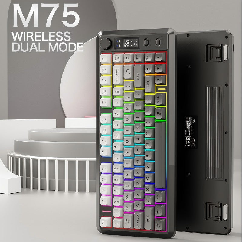 Teclado sem fio com tela M75, Bluetooth Dual-mode, teclas esféricas PBT gradiente, teclado gamer