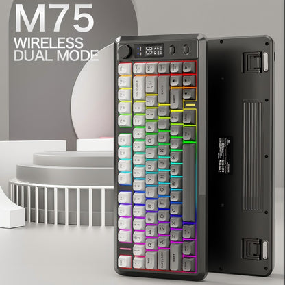 Teclado sem fio com tela M75, Bluetooth Dual-mode, teclas esféricas PBT gradiente, teclado gamer