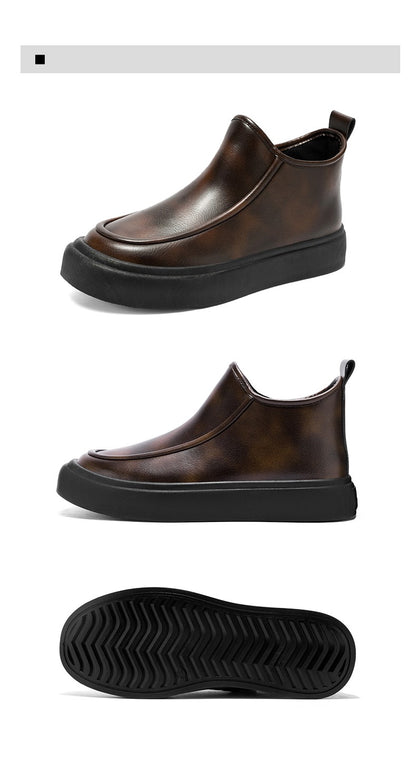 2025 Autumn New Leather Short Boots, Mid-calf Zipper Casual Outdoor Shoes, Anti-slip and Wear-resistant Men's Work Boots