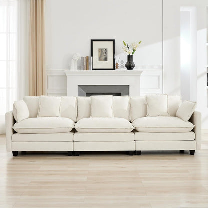 111" Luxury Sectional Deep Seat Couch – Cloud Modern Comfy Chenille Living Room Sofa, 3-Seat Modular Upholstered