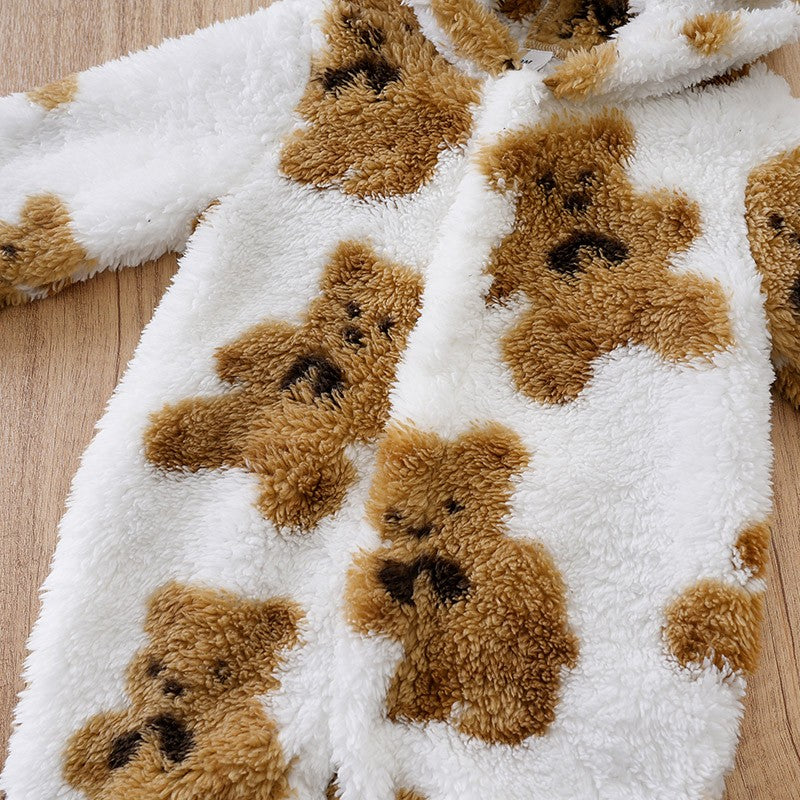 Baby Clothes Cartoon Cute Teddy Bear Plush Comfortable And Soft 0-18 Boys And Girls Autumn And Winter Long Sleeved Baby Jumpsuit