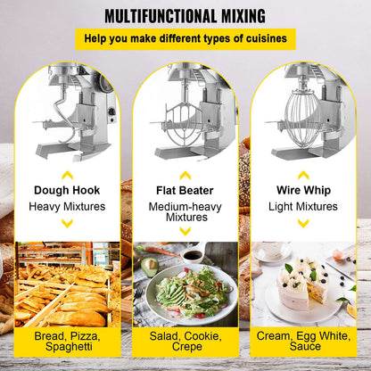 SucceBuy 10-30L Electric Dough Machine Stainless Steel Commercial Cream Egg Whisk Mixer Processor Kitchen Food Stand Blender