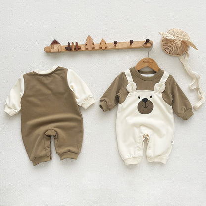 Autumn Baby Bodysuit Little Bear Pattern Dual Color Long Sleeve Warm Jumpsuit Baby Clothes Baby Boys Girls Romper 0-2 Years Old