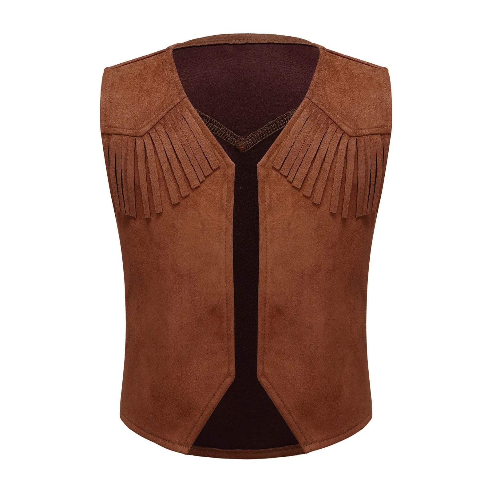 Wild West Cosplay Cowboy Cowgirl Costume Halloween Dress Up Clothes New Fringe Sleeveless Vest with Bandanna Hat Set