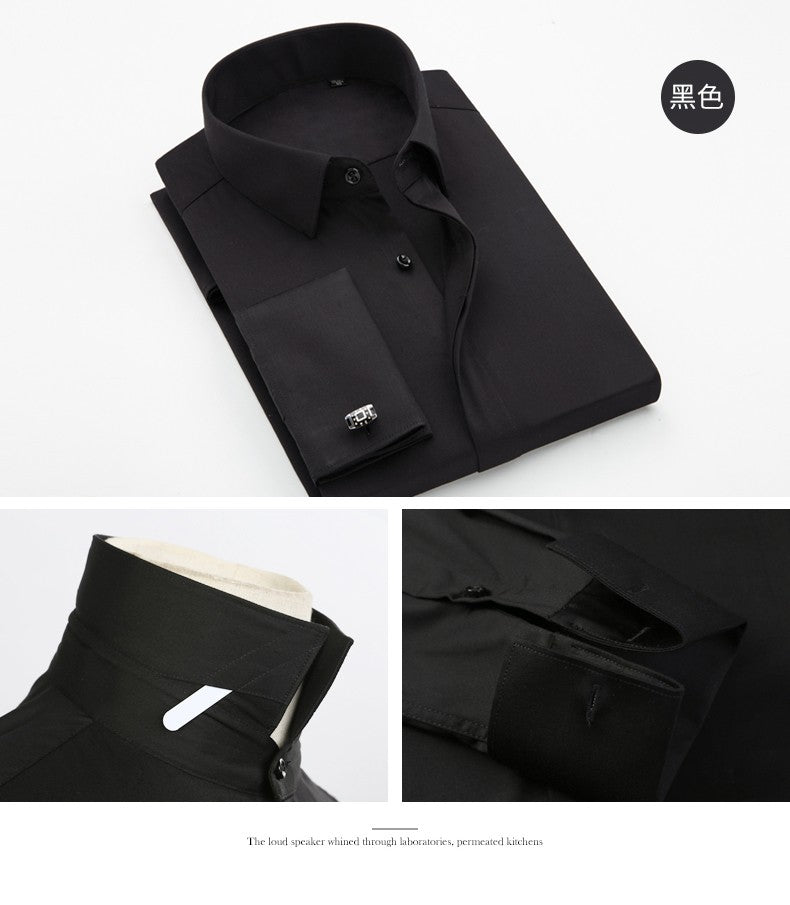 Men's French cufflinks shirt, men's long sleeves, high-end feeling, bamboo fiber silky smooth no iron formal wear wedding spr