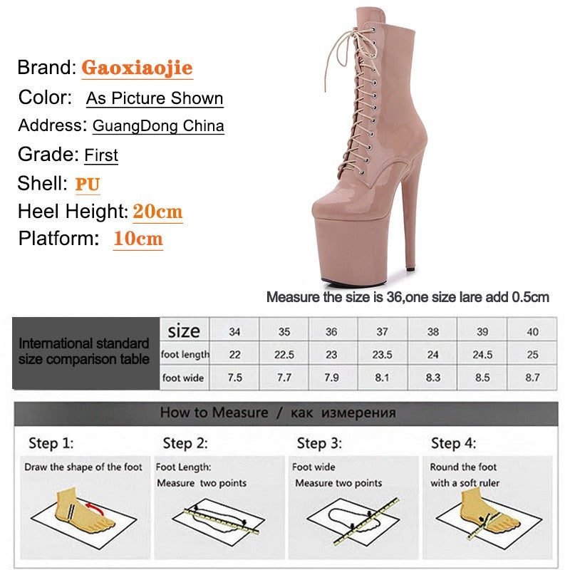 Sexy Knight Boots Women 8-inch High Heels Fashion Models Shoes Nightclub Cross Lace-up Pole Dancing Stripper An kle Short Boots