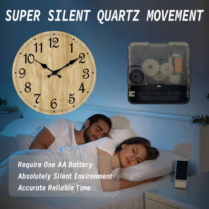 Modern silent quartz wooden wall clock - imitation wood color wood texture design simple wall clock, suitable for living room, b