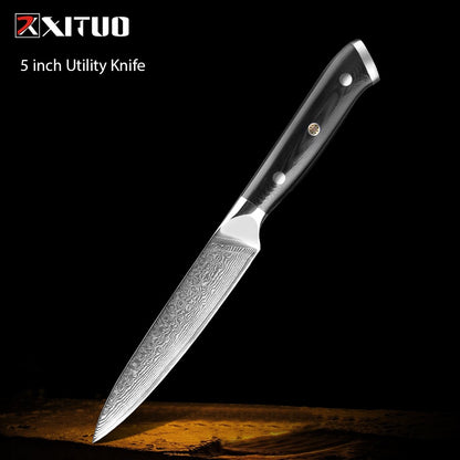 1-9 PCS Chef Knife Set Damascus Steel Kitchen Knives Razor Sharp Cleaver,Paring,Bread,Boning,Chef Special Knife With G10 Handle