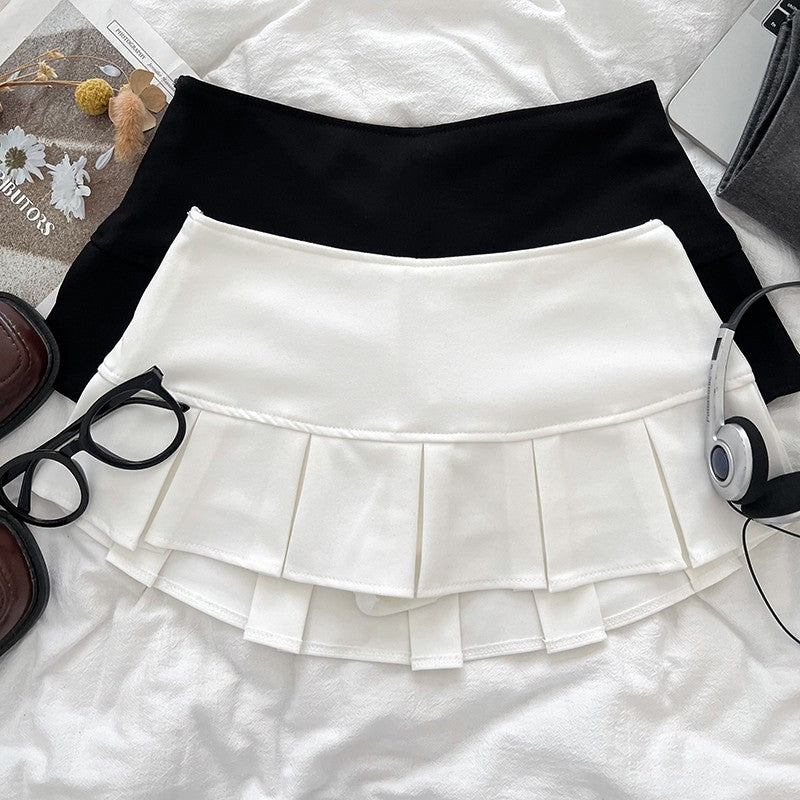Low Waist Mini Skirt Y2K Black Low Rise Pleated Skort with Bulit-in Shorts Micro Miniskirt Women Teenage Girls Sweet Outfit