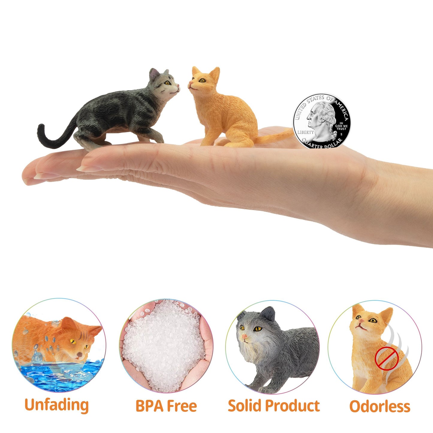 Toymany 8Pcs Grey & Orange Cat Figures, Simulation Pet Animal Model Toys for Kids Children Gift Set, Mini Collectible