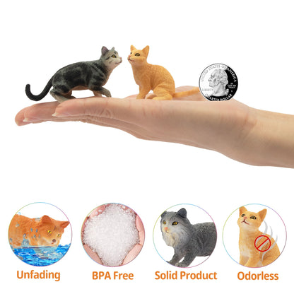 Toymany 8Pcs Grey & Orange Cat Figures, Simulation Pet Animal Model Toys for Kids Children Gift Set, Mini Collectible