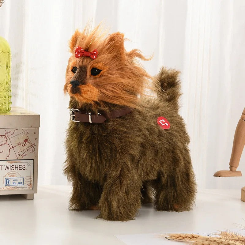 Novo brinquedo de simulação de cachorro elétrico com controle de voz, que anda, acena a cabeça, toca música e é um robô de pelúcia para crianças.