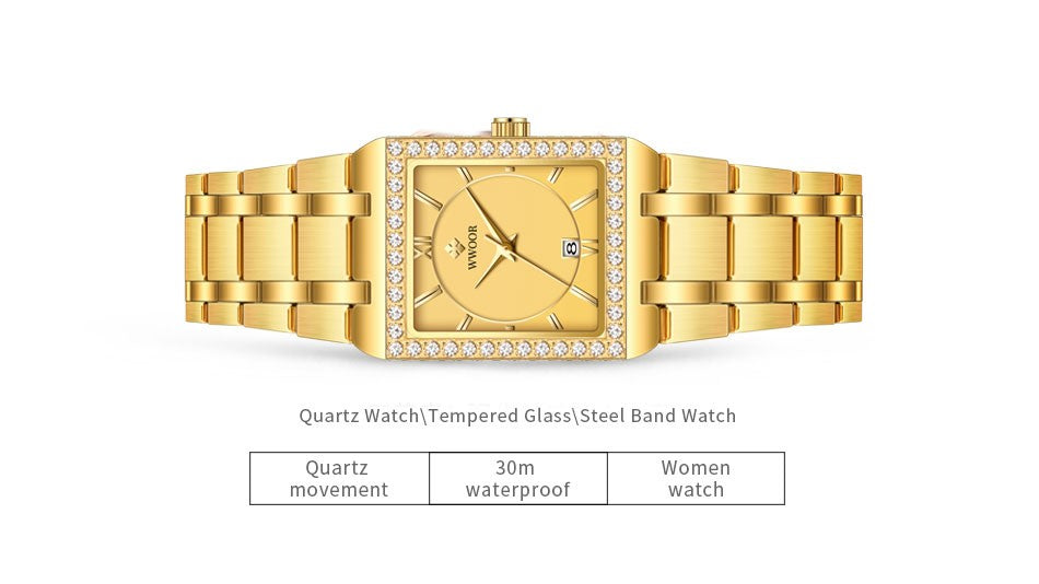 WWOOR Top Brand Luxury New Ladies Diamond Watch Fashion Square lady Wrist Watch Simple Women Dress Small Watch Relogio Feminino
