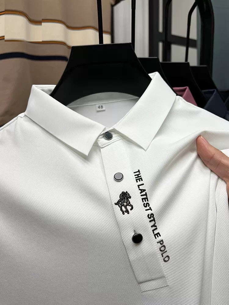 High End Brand New Summer Solid Color Silk Cotton High-quality Short Sleeved Polo Men's Fashionable Business Seamless Casual Top