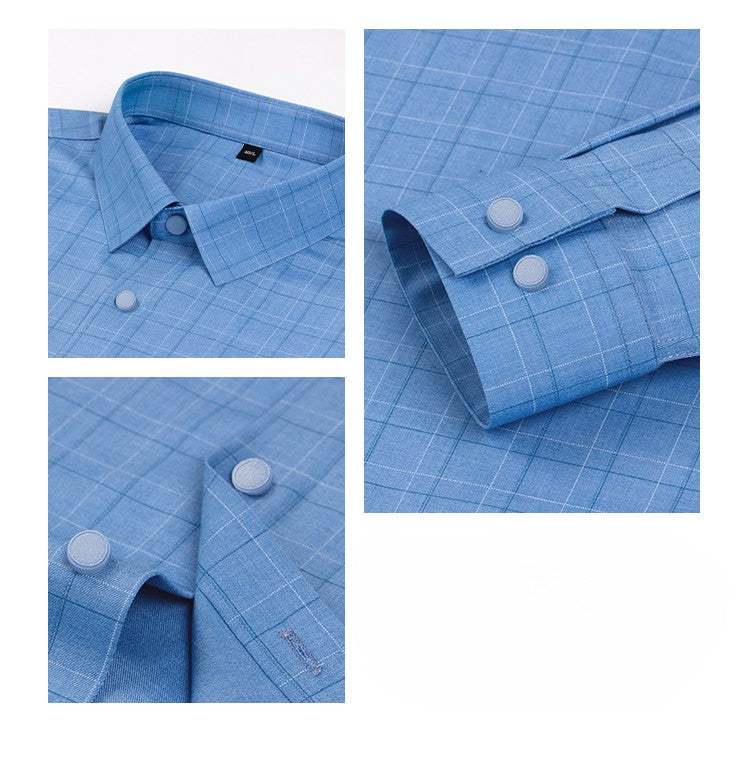 New in shirt elastic plaid casual long sleeve shirts for men slim fit formal shirt fashion easy-care elegants business clothes