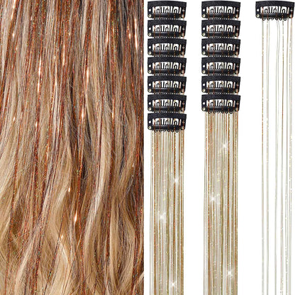 6 peças de extensões de cabelo brilhantes de 50 cm, extensões de cabelo sintéticas, presilhas de cabelo para trançar, chapéus femininos