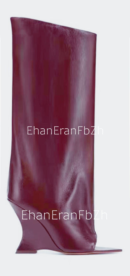 2025Ladies' Spring and Summer New Fish Mouth Slope High Heel Knee Boots, Fashionable Pointed Fashion Show Medium Cool Boots