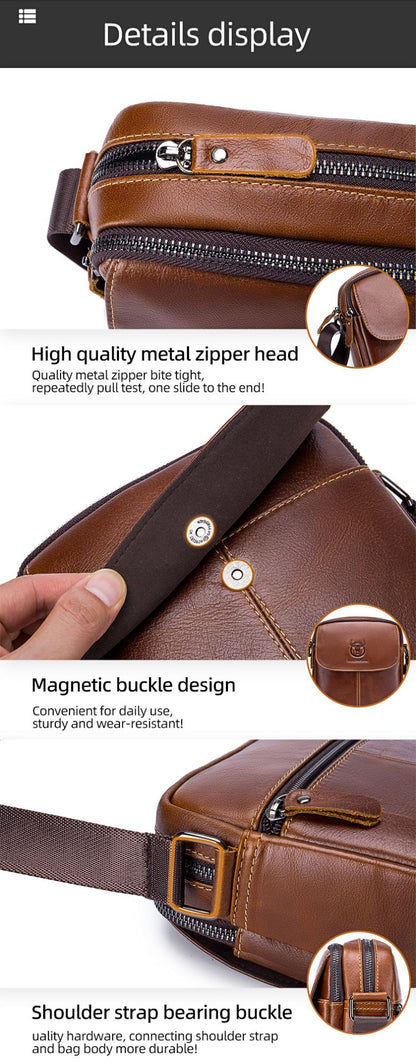 BULLCAPTAIN Leather Men's Messenger Bag Business Shoulder Bags Suitable For 7.9 Inch Ipad Mini High Quality Male Crossbody Bages