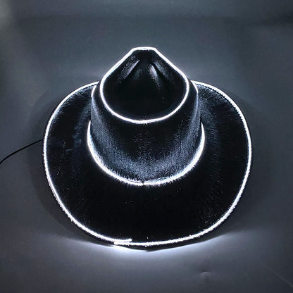 Chapéu de Cowboy LED Sem Fio, Chapéu de Cowboy Luminoso, Chapéu de Cowgirl Rosa para Discoteca, Noivas, Acessórios para Shows, Boates e Festas a Fantasia