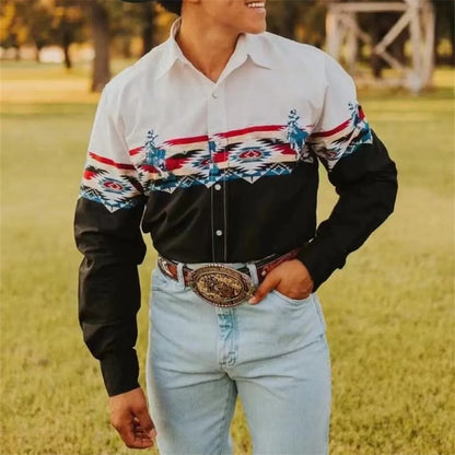 Men's Buttoned Shirt Spring Summer Long Sleeve Mexican Western Denim Comfortable Outdoor Farm Work Fit Easy Clean Large Size 6XL