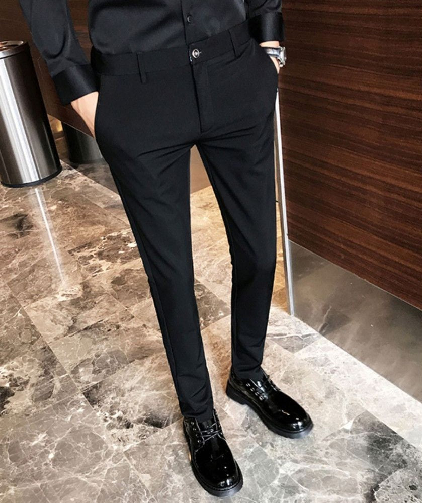Fluid Tressed Man Suits Pants Black Office Slim Fit Trousers for Men Work Draped Clothes Offer Chinese Homme Spring Thin Casual