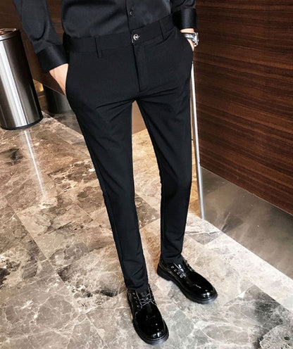 Fluid Tressed Man Suits Pants Black Office Slim Fit Trousers for Men Work Draped Clothes Offer Chinese Homme Spring Thin Casual