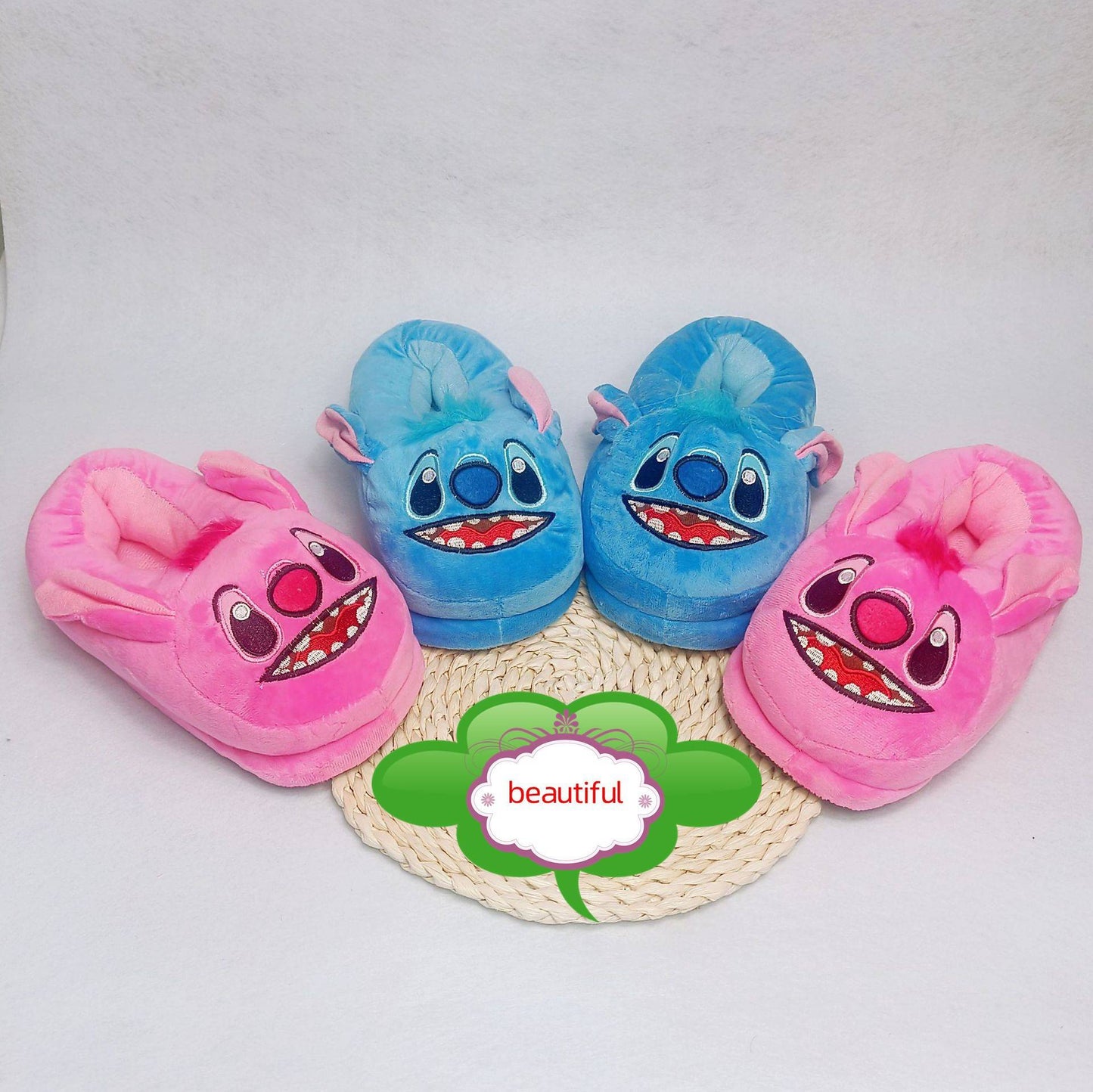 Chinelo de Algodão Disney Stitch Anime Desenho Animado Quente de Inverno Para Dentro de Casa Brinquedos Pelúcia Pantufas Feminino Menina Presentes de Natal