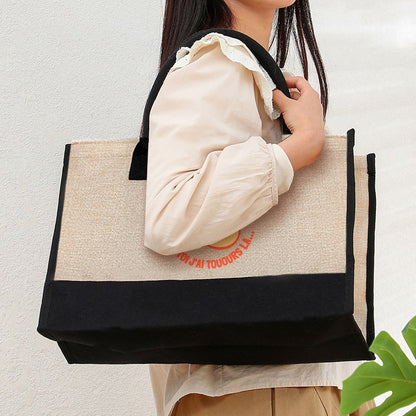 French Quote Peach Print Canvas Tote Bag Teacher Gift Beach Bags Casual Shoulder Bag Women Daily Handbag