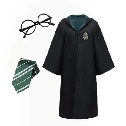 Adult Kids Wizard Robe Magic Academy Dress Up Clothes with Glasses DIY Festival Makeup Clothes Party Cosplay Dressup Supplies