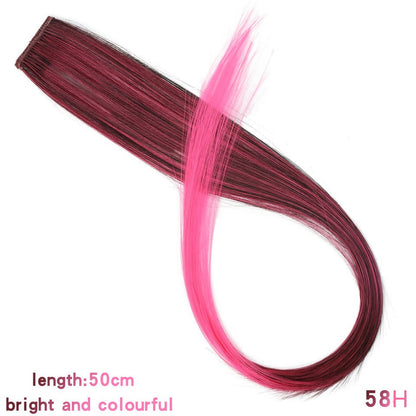 Todas as extensões de cabelo liso longo colorido para mechas, aplique de cabelo arco-íris, mecha de cabelo sintético rosa em tic-tac