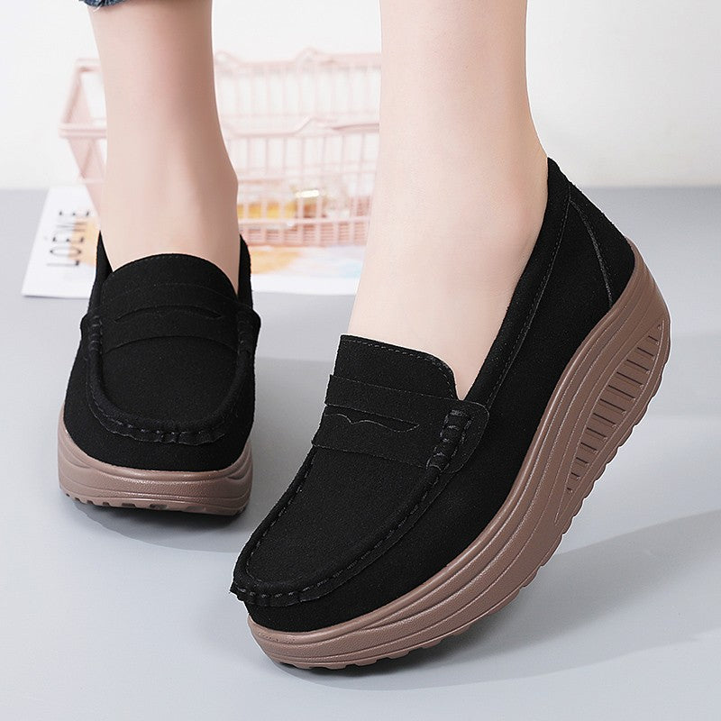 Ngouxm Women Flat Platform Loafers Ladies Elegant Suede Leather Moccasins Shoes Woman Slip On Moccasin Women's Casual Shoes
