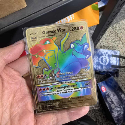 Pokémon Metal Cards em alemão Terastal Pikachu Arceus Charizard DIY Trading Flash Card Anime Cartoon Gift