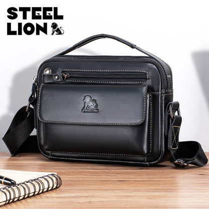STEEL LION top layer cowhide men's single shoulder diagonal cross bag casual sports horizontal mobile phone bag genuine leather