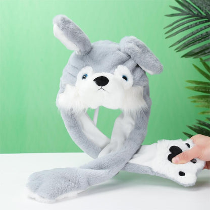 Women Girls Soft Warm Moving Jumping Rabbit Pinch Airbag Animals Ear Hat Funny Cap Plush