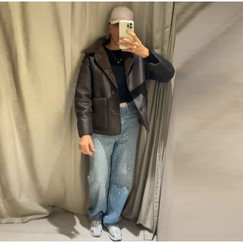 ? Fashion Double Sided Solid Jacket Women Lapel Collar Single Breasted Long Sleeve Coats 2025 Autumn New Lady Utility Outerwear